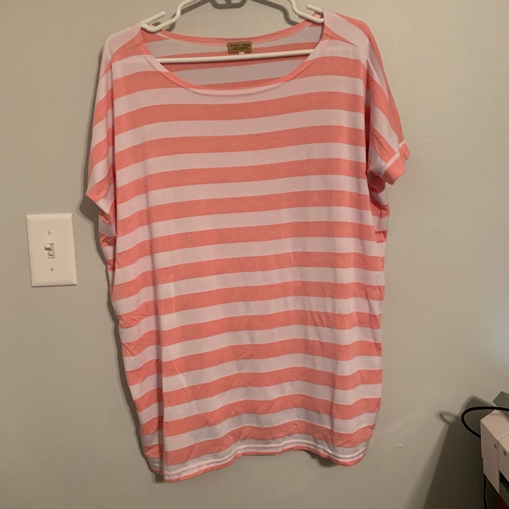 Pink/White striped short sleeved piko